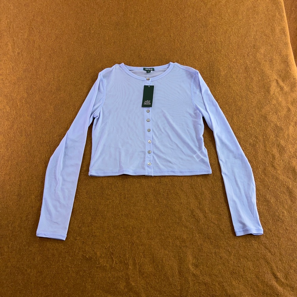 Wild Fable Womens Medium Light Aqua Blue Sheer Mesh Button Down Cropped Top NWT